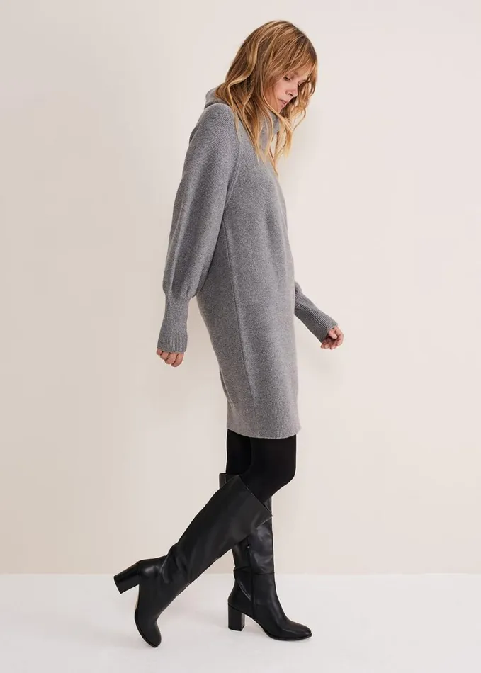 Phase Eight Dahlie Knitted Chunky Jumper Dress Mid Grey Women Dresses