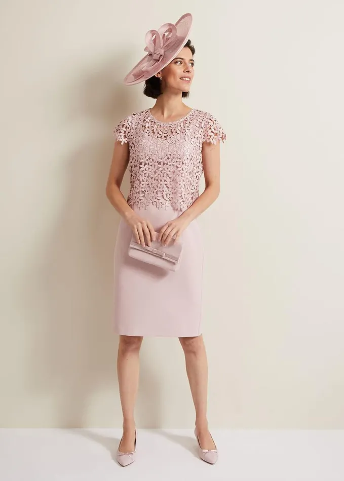 Phase Eight Daisy Lace Midi Dress Pale Pink Women Dresses