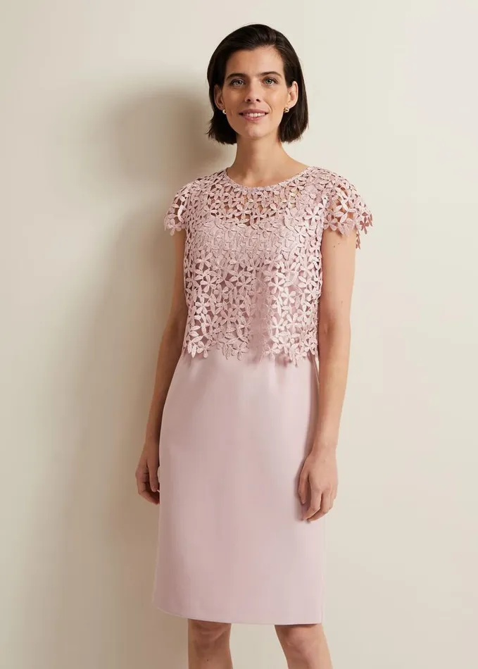 Phase Eight Daisy Lace Midi Dress Pale Pink Women Dresses