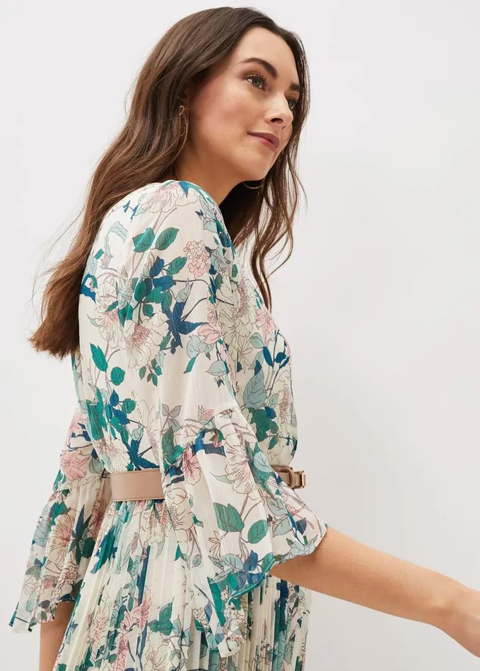 Phase Eight Dani Floral Pleated Midi Dress Buttermilk Women Dresses