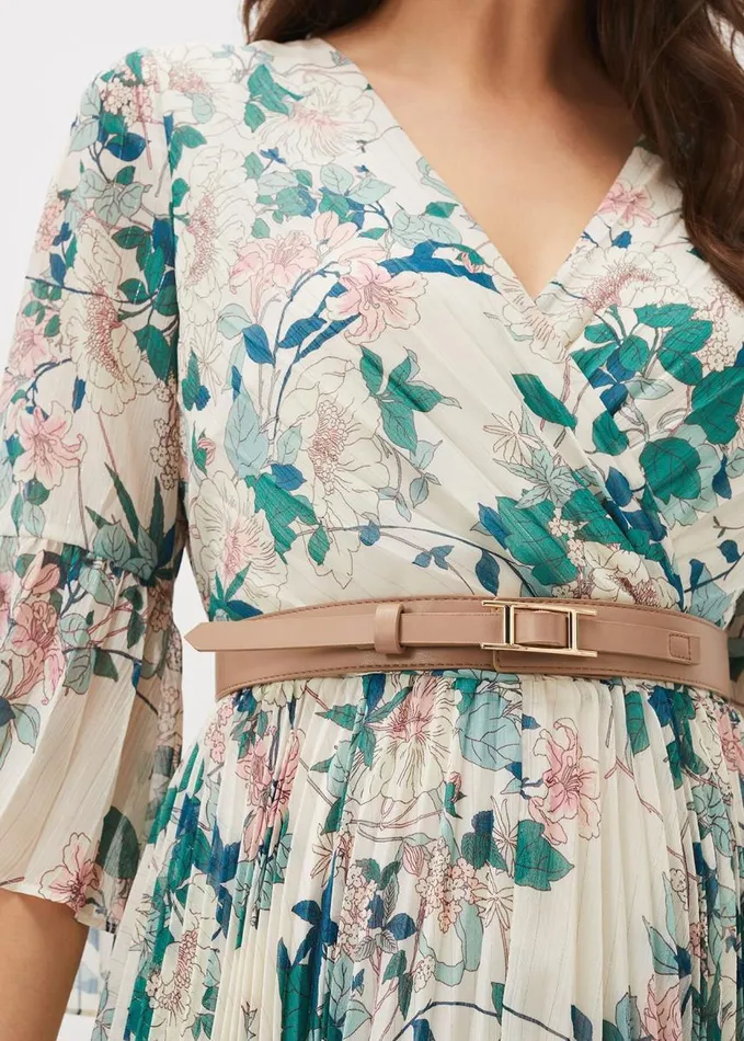 Phase Eight Dani Floral Pleated Midi Dress Buttermilk Women Dresses
