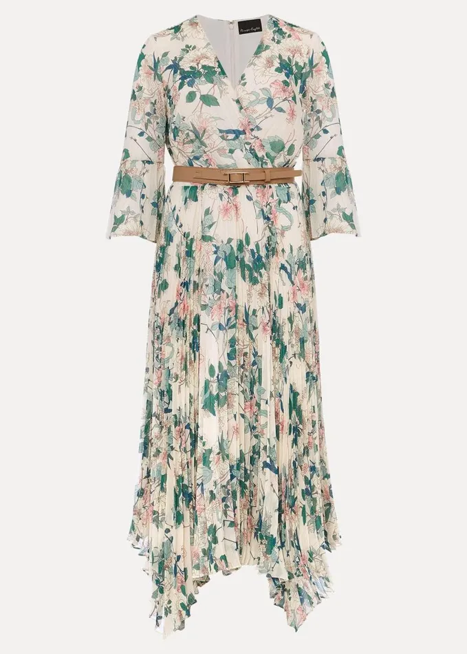 Phase Eight Dani Floral Pleated Midi Dress Buttermilk Women Dresses