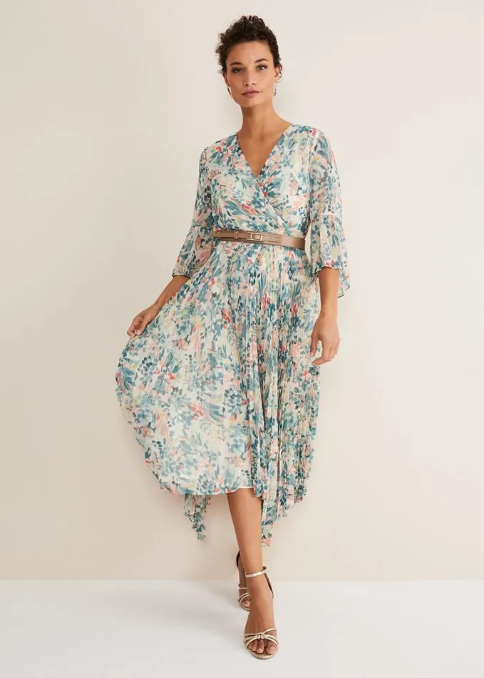 Phase Eight Dani Floral Pleated Midi Dress Multicoloured Women Dresses