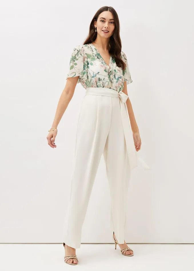 Phase Eight Dani Floral Print Wide Leg Jumpsuit Buttermilk Women Dresses