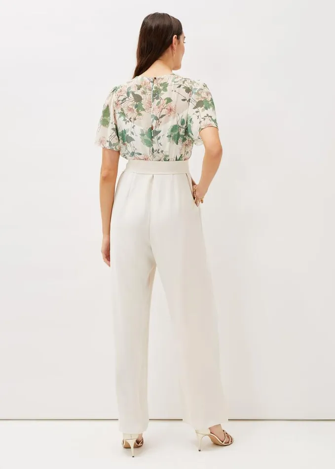 Phase Eight Dani Floral Print Wide Leg Jumpsuit Buttermilk Women Dresses