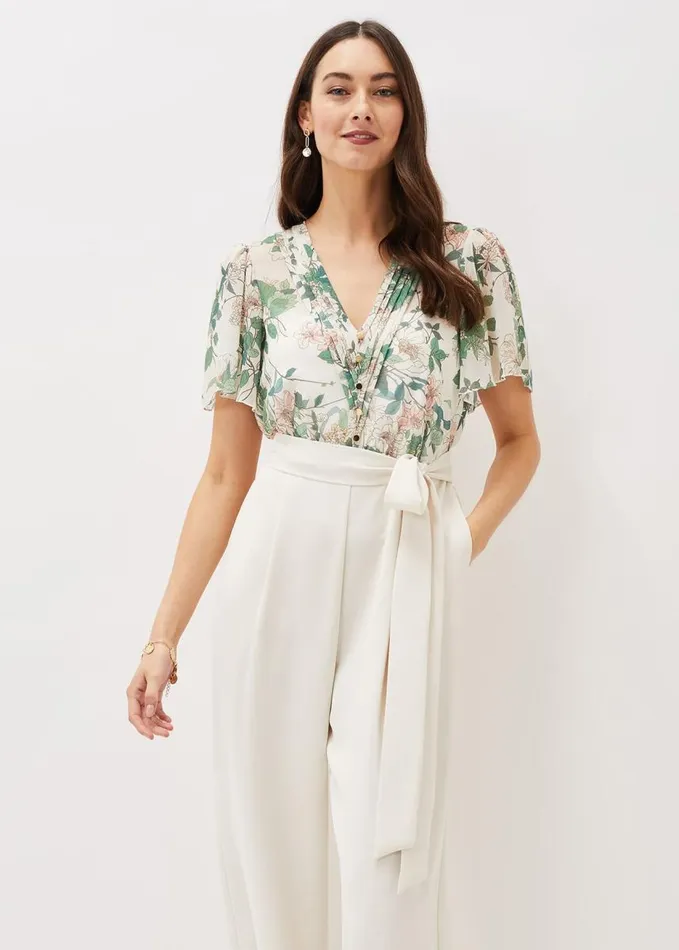 Phase Eight Dani Floral Print Wide Leg Jumpsuit Buttermilk Women Dresses