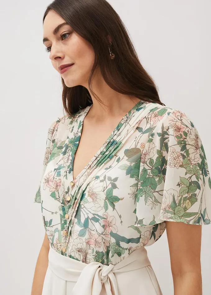 Phase Eight Dani Floral Print Wide Leg Jumpsuit Buttermilk Women Dresses