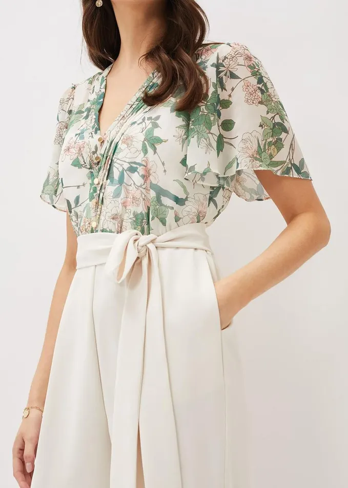 Phase Eight Dani Floral Print Wide Leg Jumpsuit Buttermilk Women Dresses