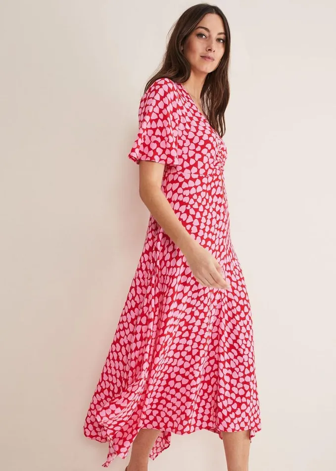 Phase Eight Darcie Heart Midi Dress Pinkred Women Dresses