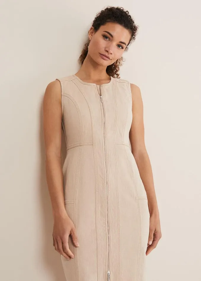 Phase Eight Denise Denim Bodycon Dress Ecru Women Dresses