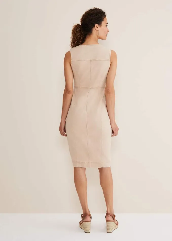 Phase Eight Denise Denim Bodycon Dress Ecru Women Dresses