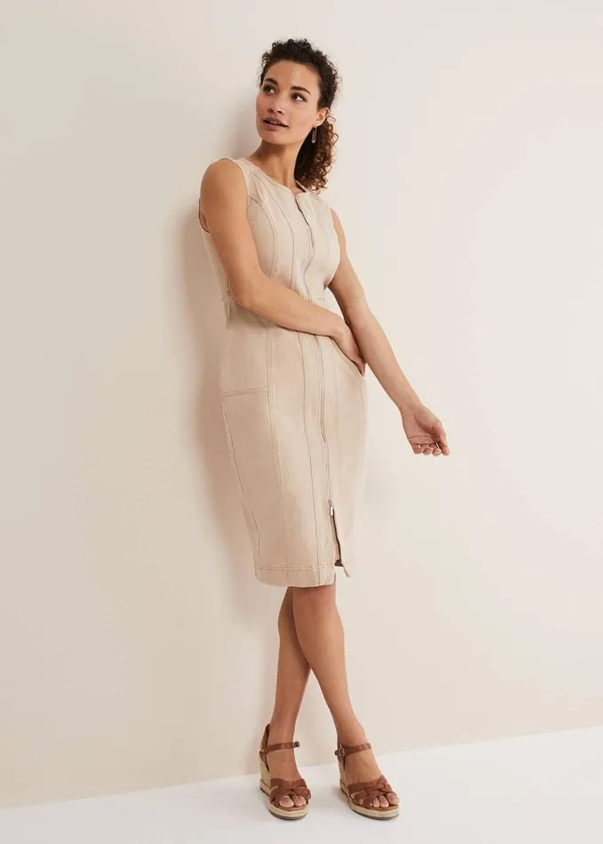 Phase Eight Denise Denim Bodycon Dress Ecru Women Dresses