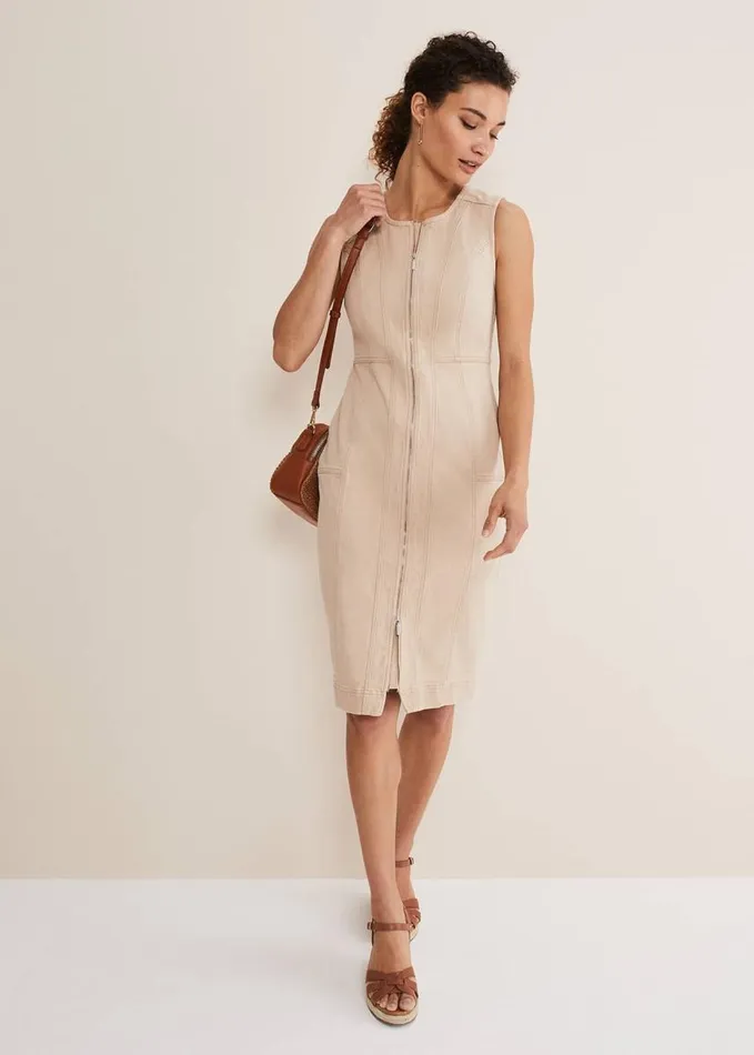 Phase Eight Denise Denim Bodycon Dress Ecru Women Dresses