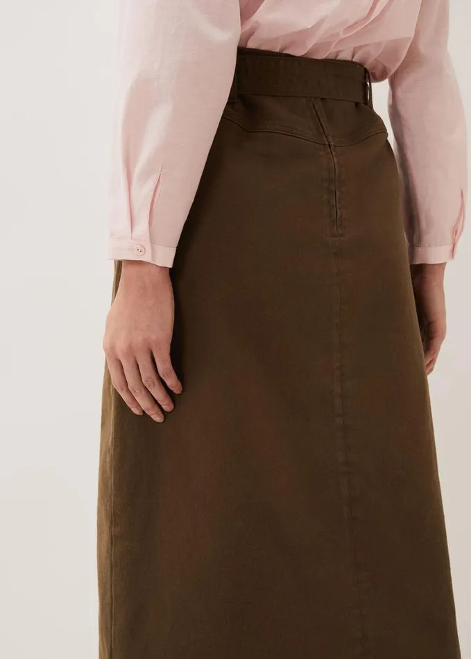 Phase Eight Dina Denim Belted Midi Skirt Khaki Women Skirts