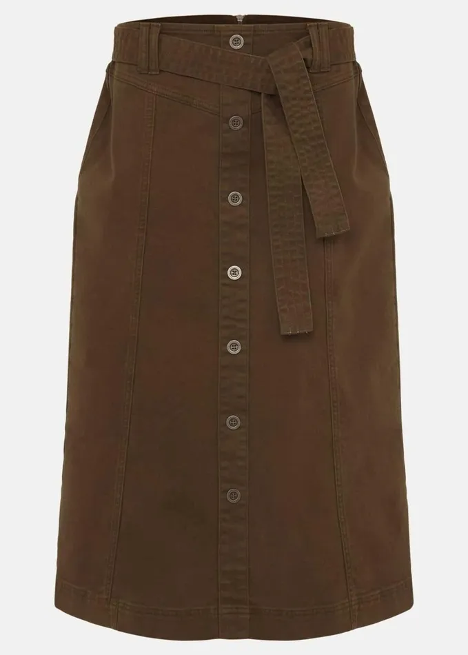 Phase Eight Dina Denim Belted Midi Skirt Khaki Women Skirts