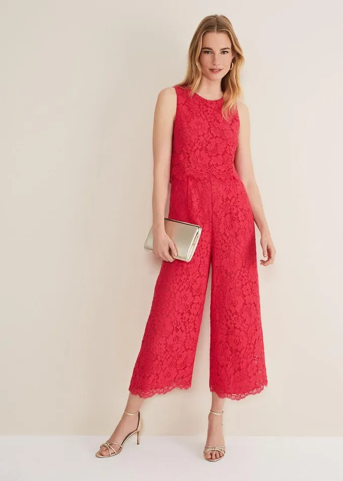Phase Eight Dora Lace Jumpsuit Raspberry Women Dresses