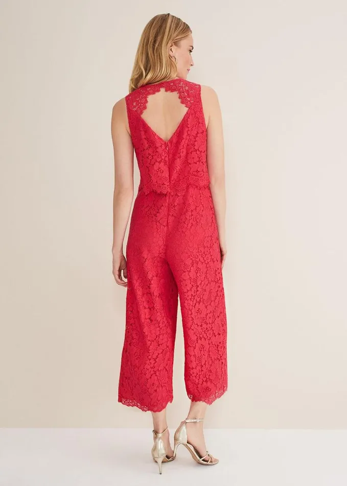 Phase Eight Dora Lace Jumpsuit Raspberry Women Dresses