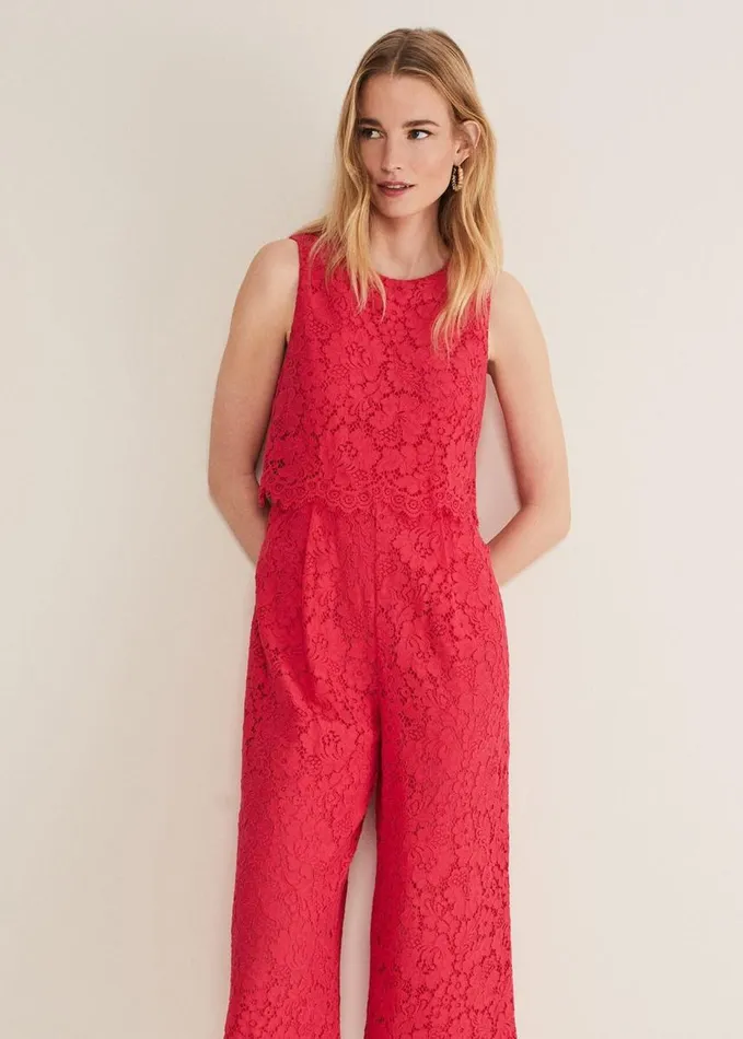 Phase Eight Dora Lace Jumpsuit Raspberry Women Dresses