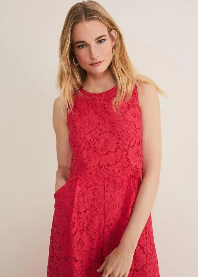 Phase Eight Dora Lace Jumpsuit Raspberry Women Dresses