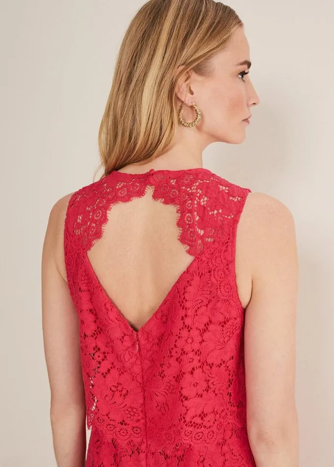 Phase Eight Dora Lace Jumpsuit Raspberry Women Dresses