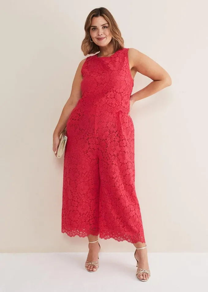 Phase Eight Dora Lace Jumpsuit Raspberry Women Dresses