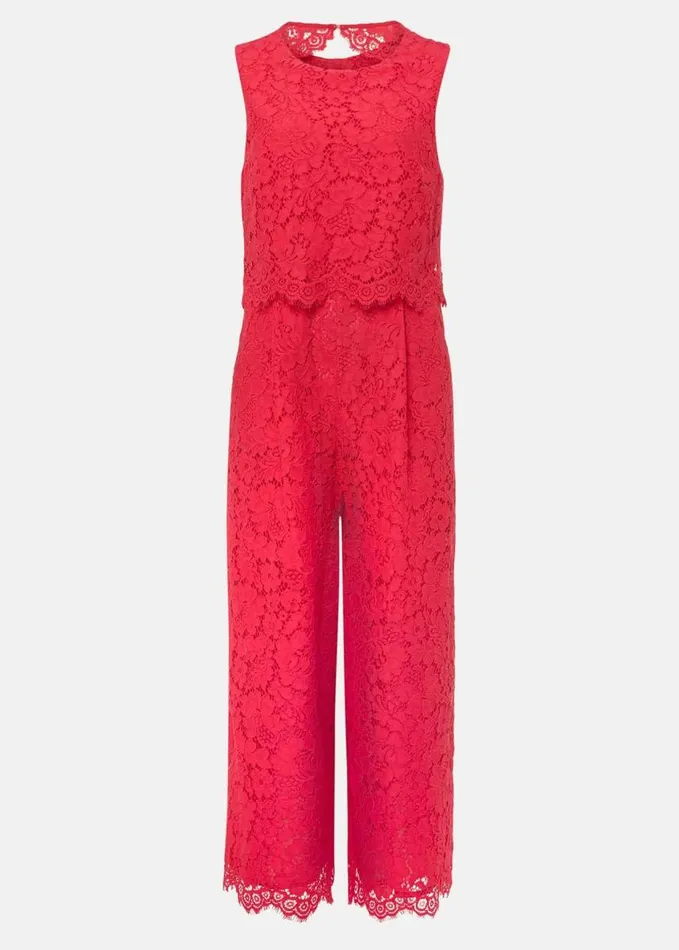 Phase Eight Dora Lace Jumpsuit Raspberry Women Dresses