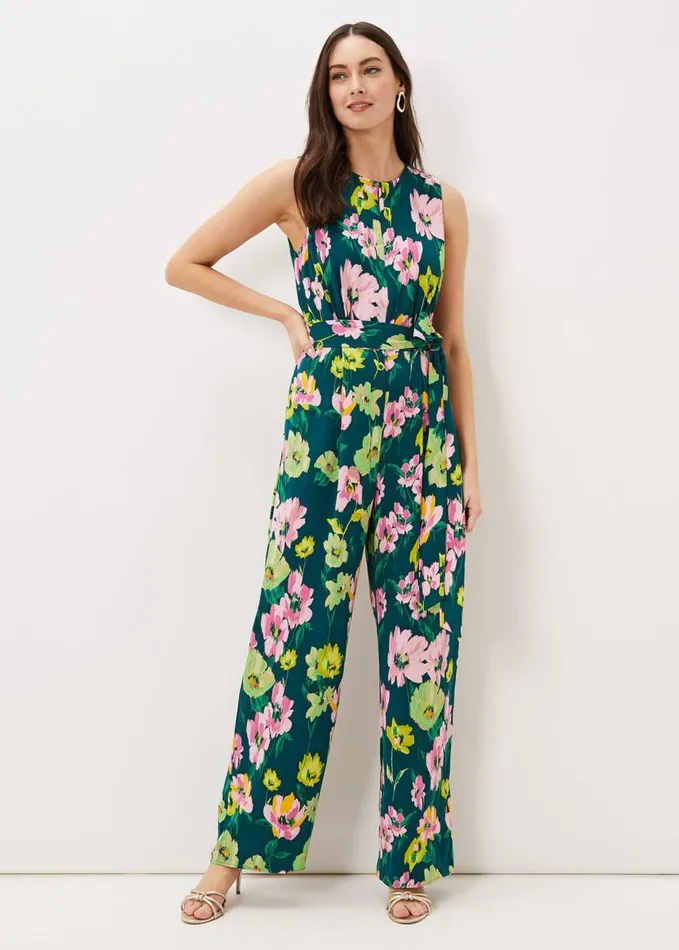 Phase Eight Effie Printed Jumpsuit Tealmulti Women Dresses