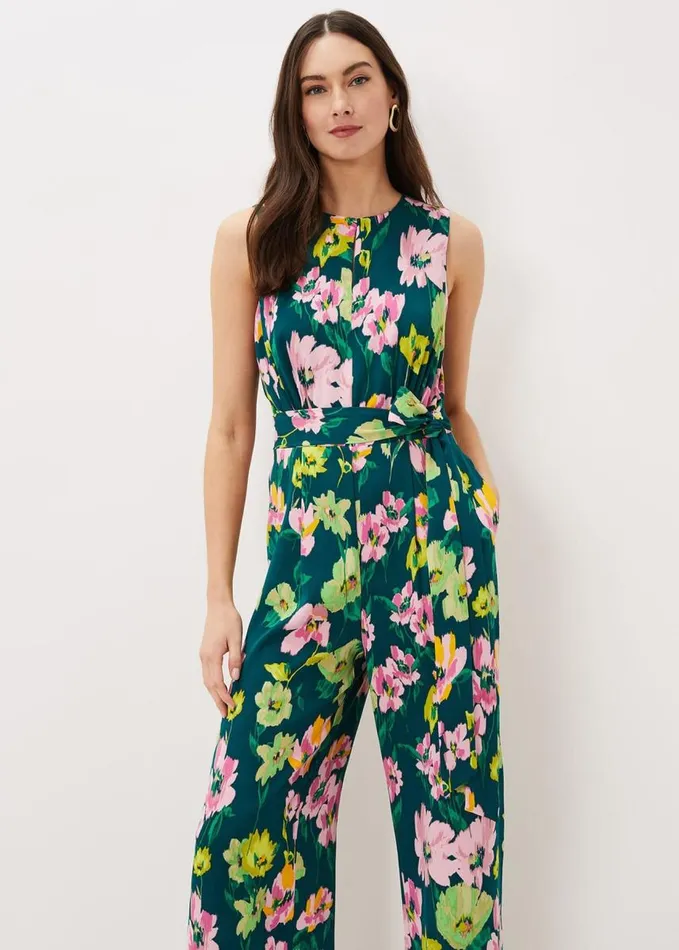 Phase Eight Effie Printed Jumpsuit Tealmulti Women Dresses
