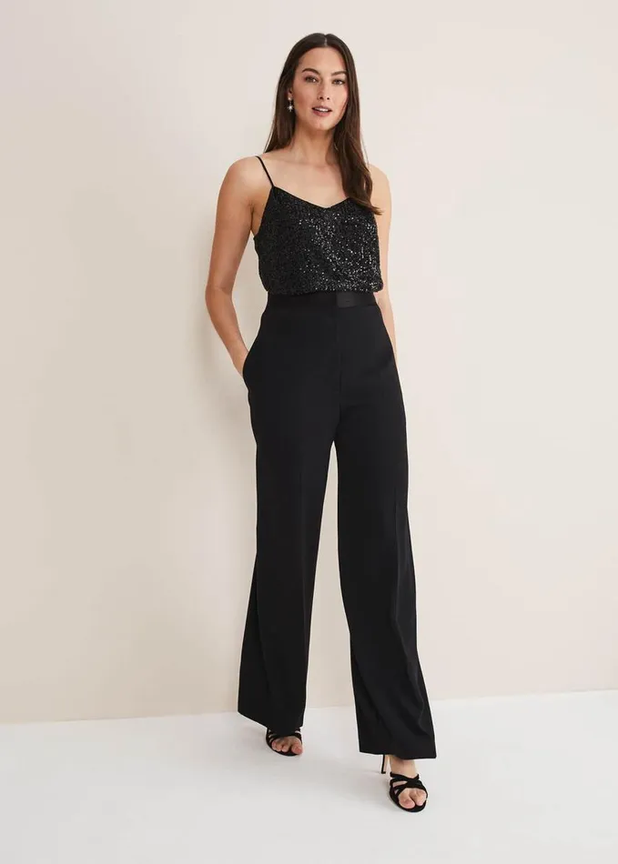 Phase Eight Elandra Wide Leg Tux Trousers Black Women Trousers