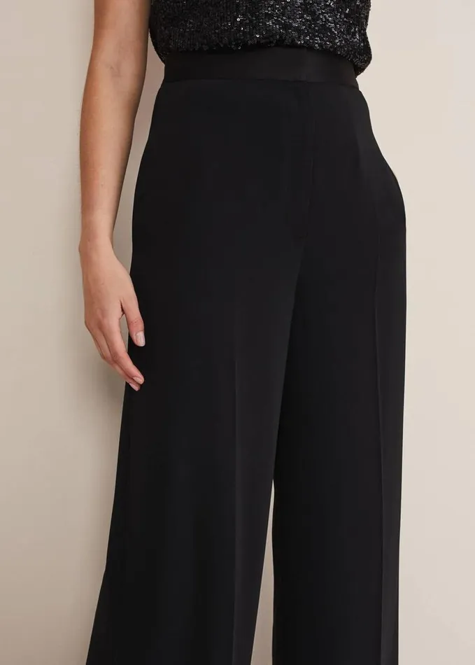 Phase Eight Elandra Wide Leg Tux Trousers Black Women Trousers