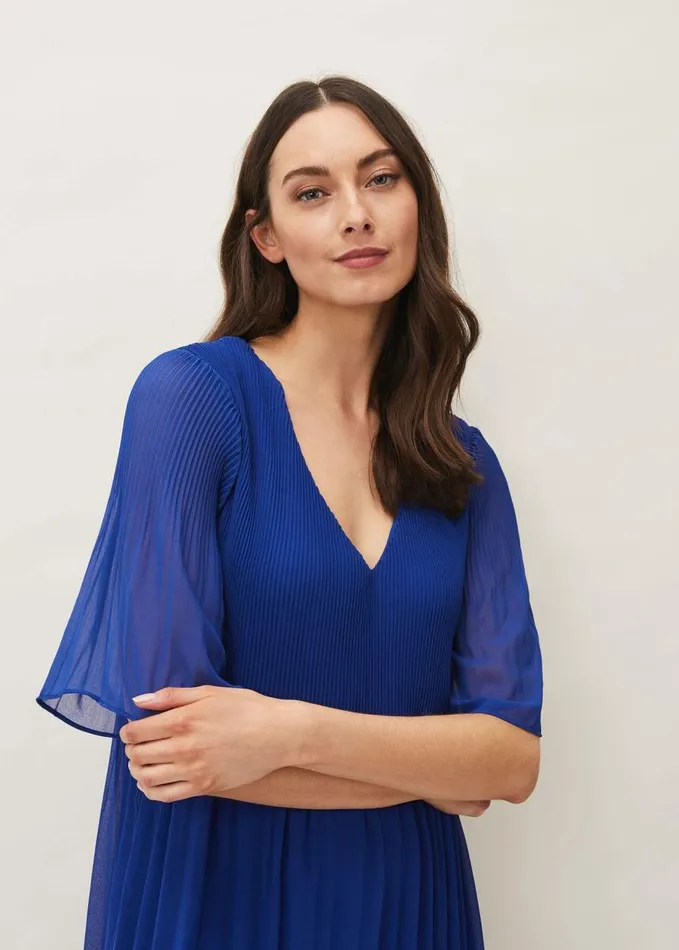 Phase Eight Ella Pleat Dress Cobalt Women Dresses