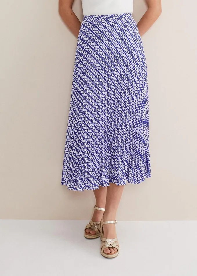 Phase Eight Elmina Geo Pleated Midi Skirt Blueivory Women Skirts
