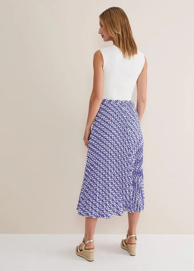 Phase Eight Elmina Geo Pleated Midi Skirt Blueivory Women Skirts