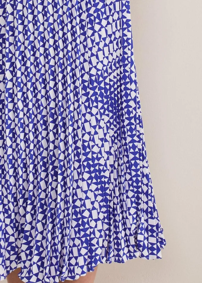 Phase Eight Elmina Geo Pleated Midi Skirt Blueivory Women Skirts