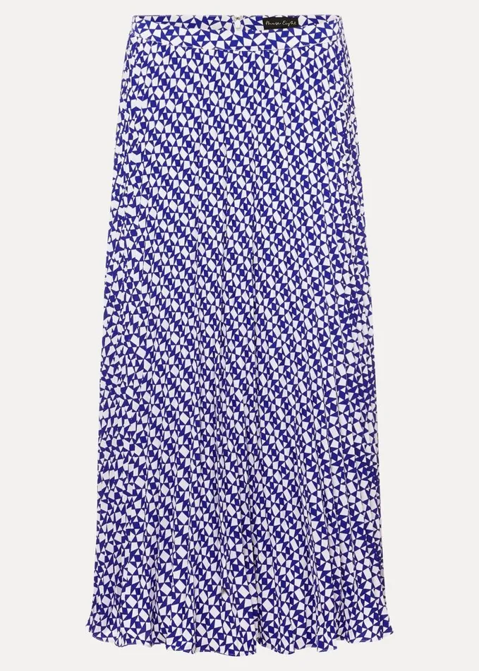 Phase Eight Elmina Geo Pleated Midi Skirt Blueivory Women Skirts
