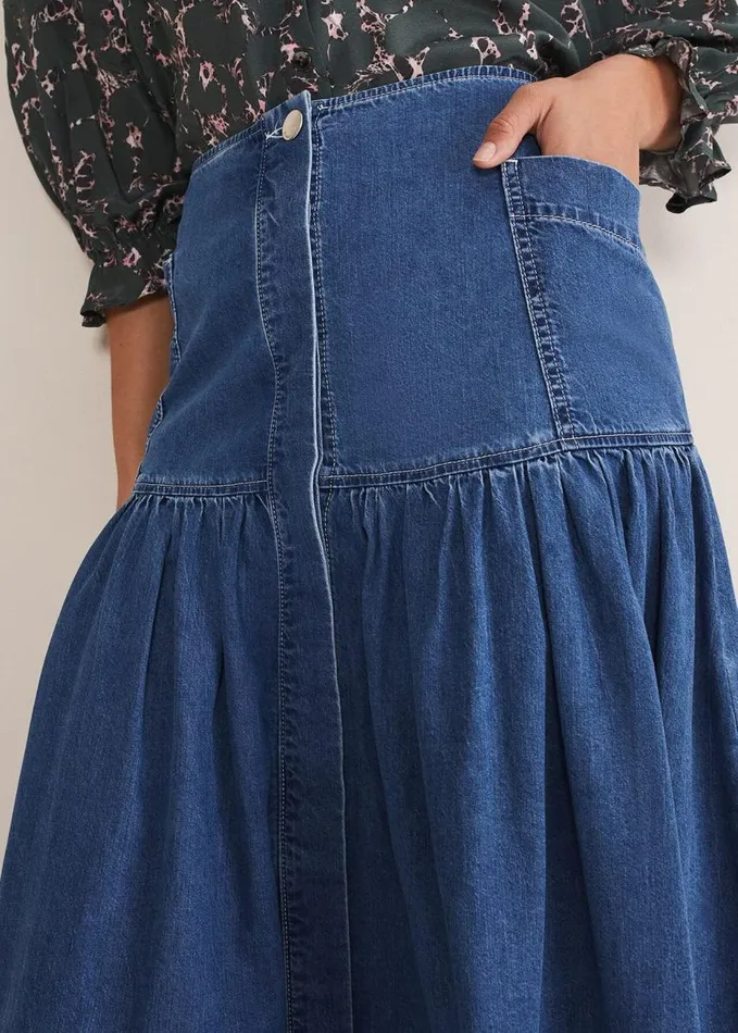 Phase Eight Elodie Tiered Denim Skirt Mid Wash Blue Women Skirts