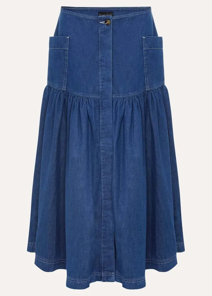 Phase Eight Elodie Tiered Denim Skirt Mid Wash Blue Women Skirts