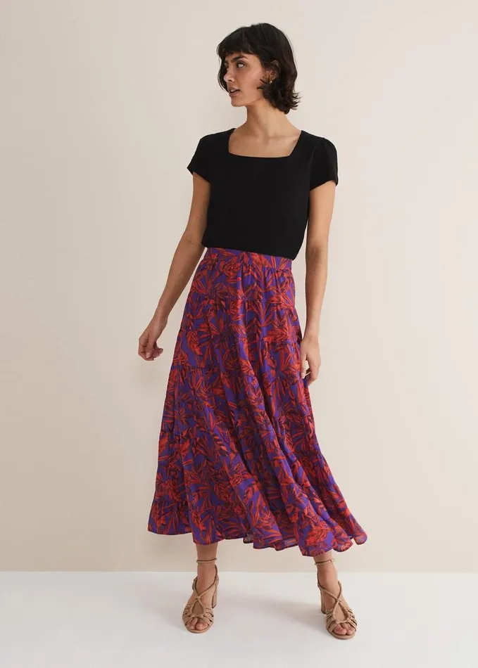 Phase Eight Eloraina Leaf Print Maxi Skirt Vermillionmulti Women Skirts
