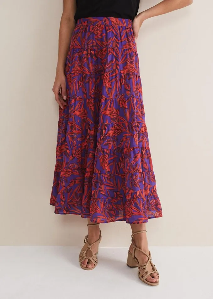 Phase Eight Eloraina Leaf Print Maxi Skirt Vermillionmulti Women Skirts