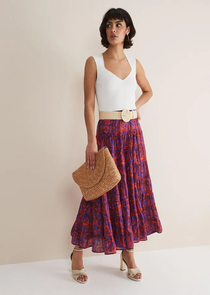 Phase Eight Eloraina Leaf Print Maxi Skirt Vermillionmulti Women Skirts