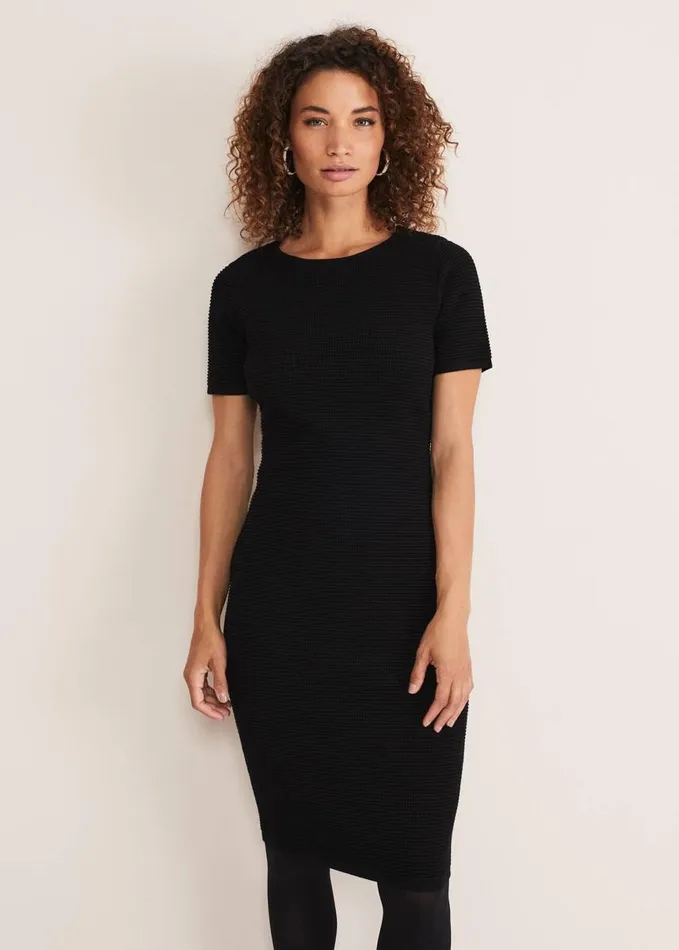 Phase Eight Elsa Ribbed Short Sleeve TShirt Dress Black Women Dresses