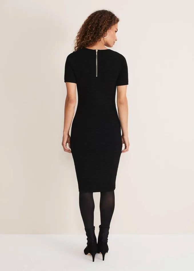 Phase Eight Elsa Ribbed Short Sleeve TShirt Dress Black Women Dresses