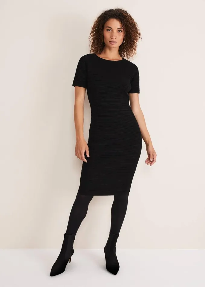 Phase Eight Elsa Ribbed Short Sleeve TShirt Dress Black Women Dresses