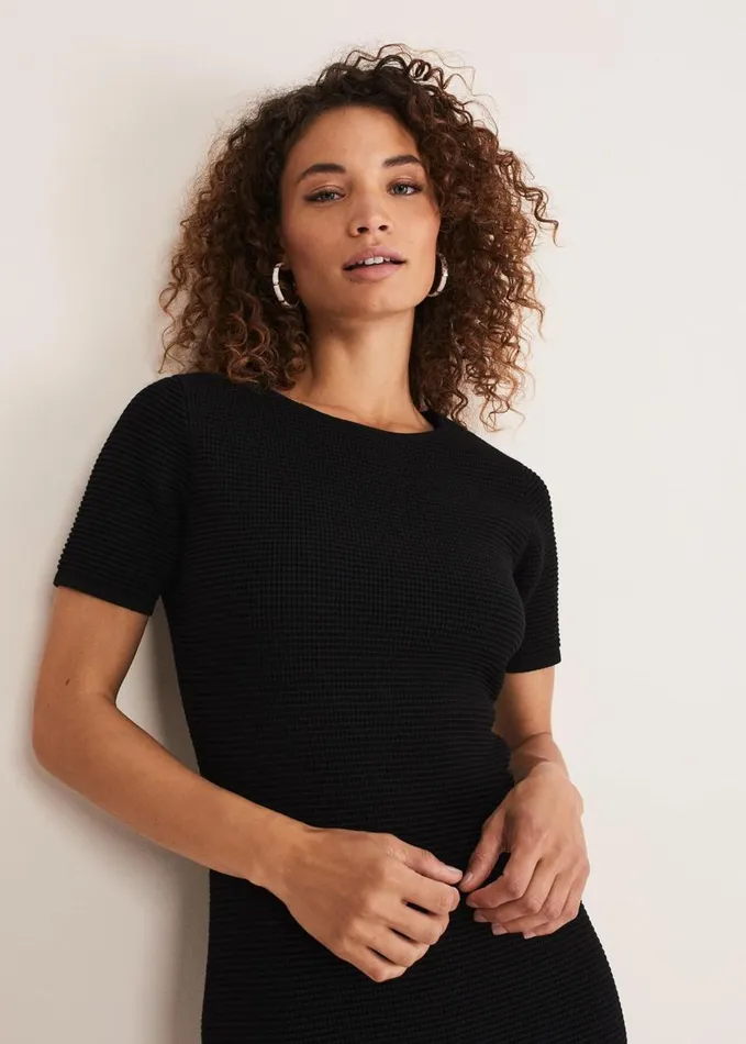 Phase Eight Elsa Ribbed Short Sleeve TShirt Dress Black Women Dresses