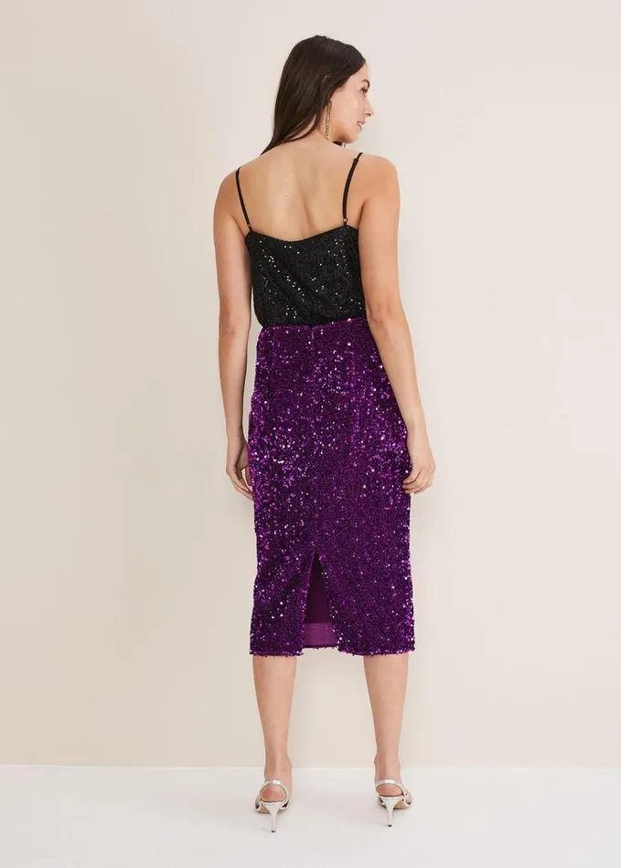 Phase Eight Elvira Sequin Midi Skirt Purple Women Skirts