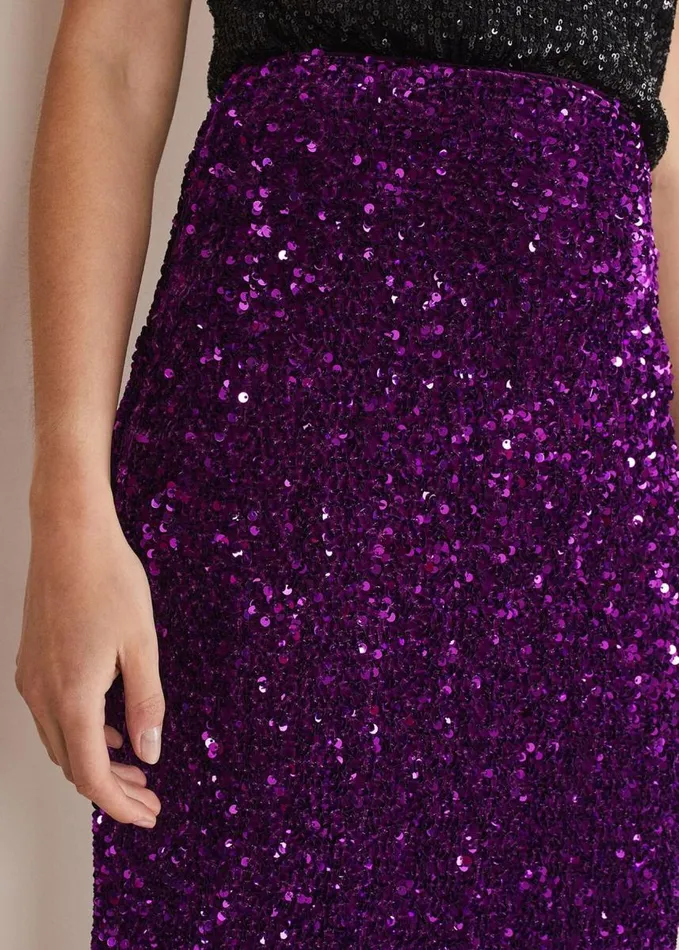 Phase Eight Elvira Sequin Midi Skirt Purple Women Skirts