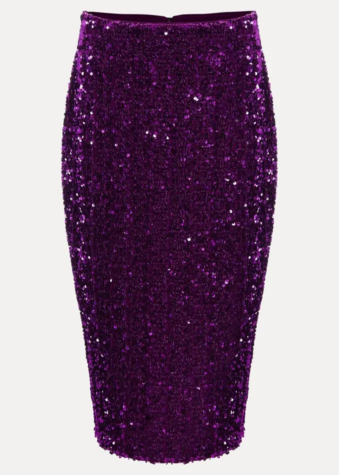 Phase Eight Elvira Sequin Midi Skirt Purple Women Skirts