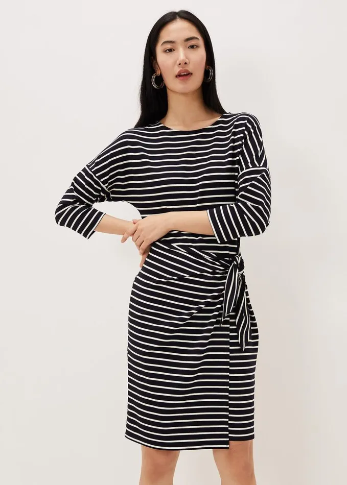Phase Eight Emerson Stripe Tie Side Dress Navyivory Women Dresses