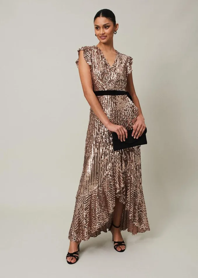 Phase Eight Enja Sequin Maxi Dress Rose Gold Women Dresses