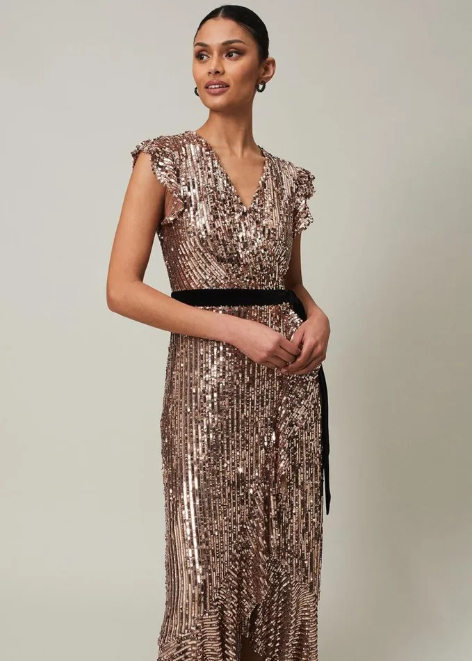 Phase Eight Enja Sequin Maxi Dress Rose Gold Women Dresses